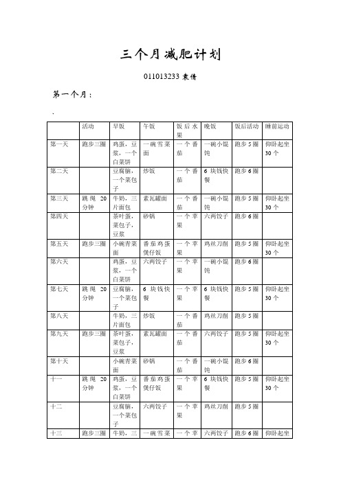 (完整版)三个月减肥计划