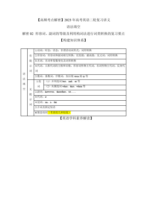 高考英语二轮复习教案(新高考专用) 语法填空形容词、副词的等级及利用构词法进行词Word版含解析 