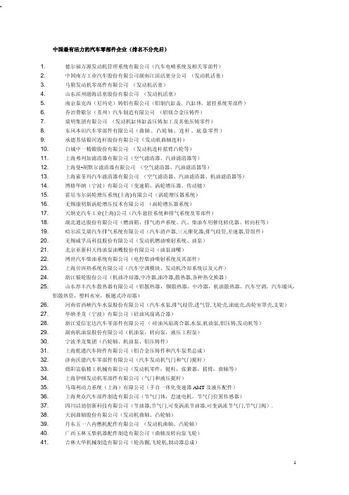 全国知名汽车零部件企业