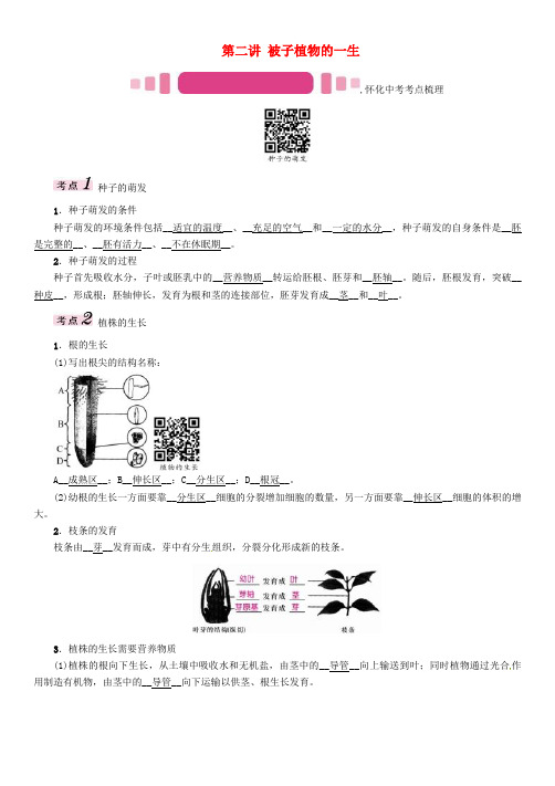 精选中考命题研究怀化专版2017年中考生物教材知识梳理第三单元生物圈中的绿色植物第二讲被子植物的一生