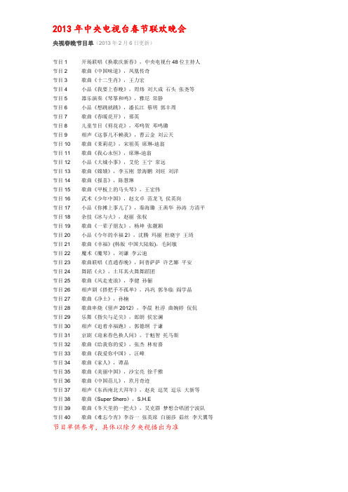 2013年 央视春晚节目单