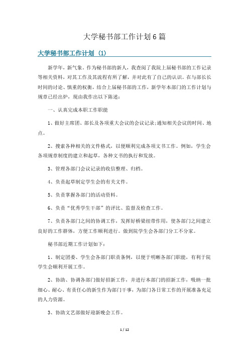 大学秘书部工作计划6篇