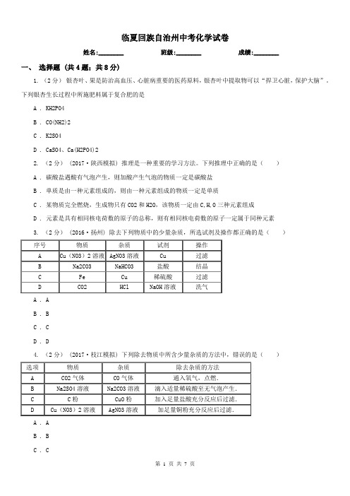 临夏回族自治州中考化学试卷 