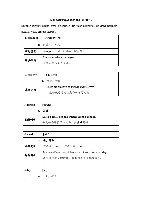 人教新目标版九年级英语全册中考考纲词汇详解：Unit 2 I think that mooncakes are delicious!