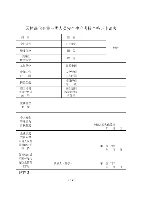 园林绿化企业三类人员安全生产考核合格证申请表