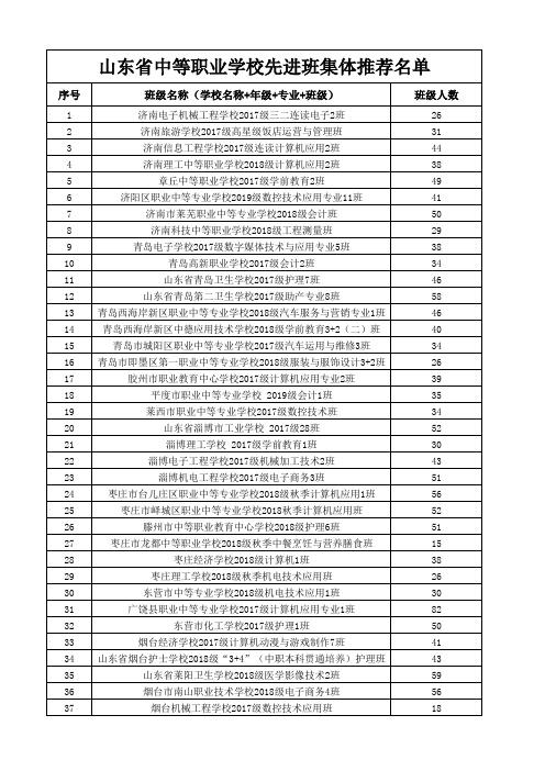 山东省中等职业学校省优秀学生、学生干部、班集体推荐名单(2020)