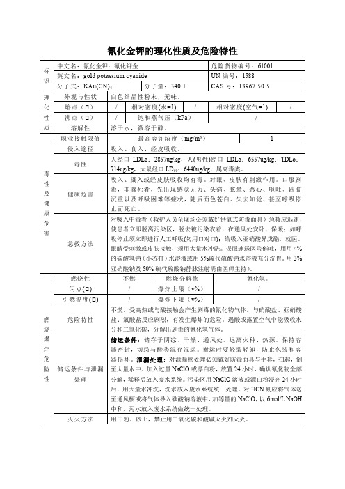 氰化金钾的理化性质及危险特性