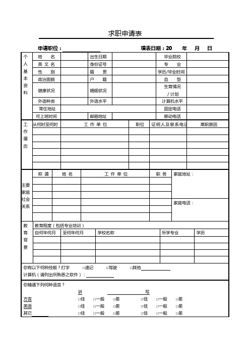 求职申请表范例