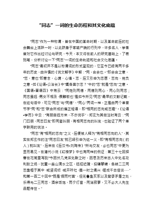 “同志”一词的生命历程和其文化底蕴