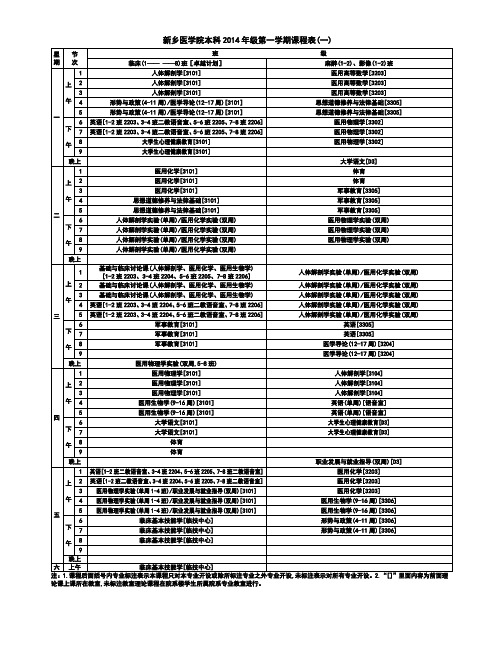 新乡医学院2014--2015年第一学期课程表