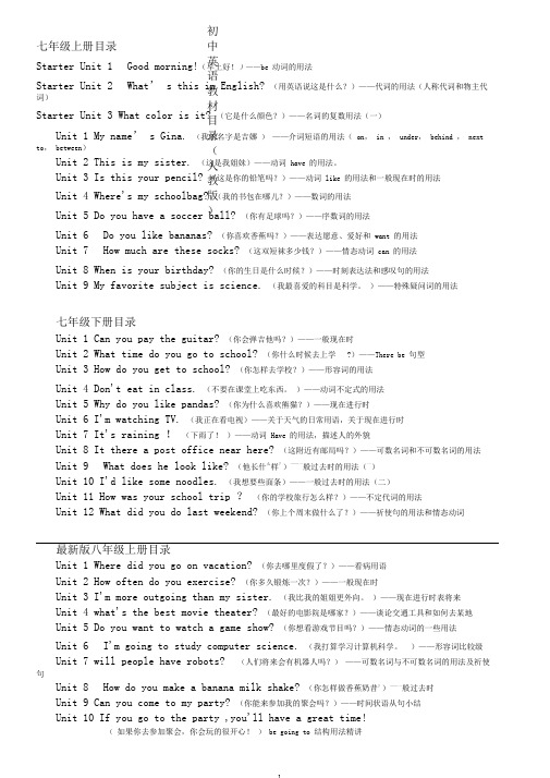 (word完整版)初中英语教材目录(人教版)