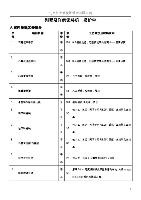 2010年家装基础装修统一报价单