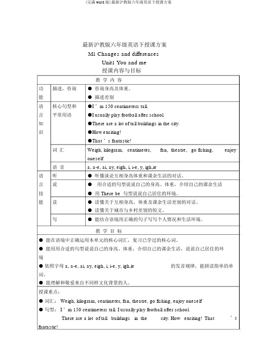 (完整word版)最新沪教版六年级英语下教学设计