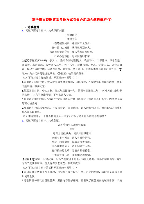 高考语文诗歌鉴赏各地方试卷集合汇编含解析解析(1)