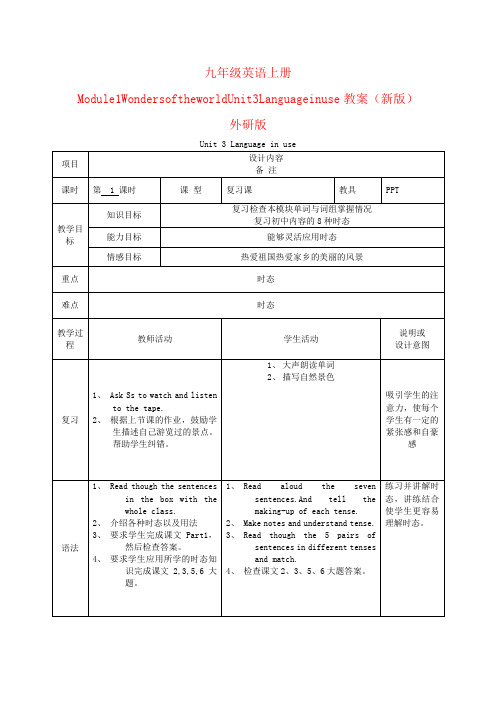 九年级英语上册Module1WondersoftheworldUnit3Languageinuse教案(新版)外研版