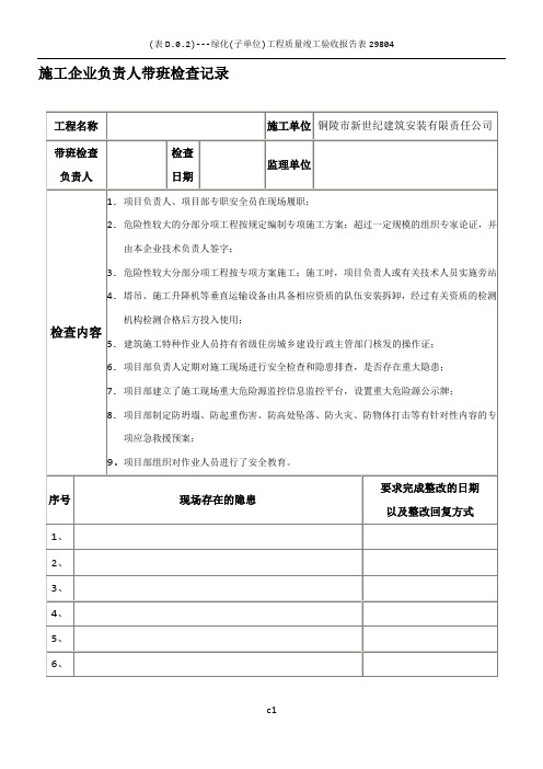 施工企业负责人带班检查记录