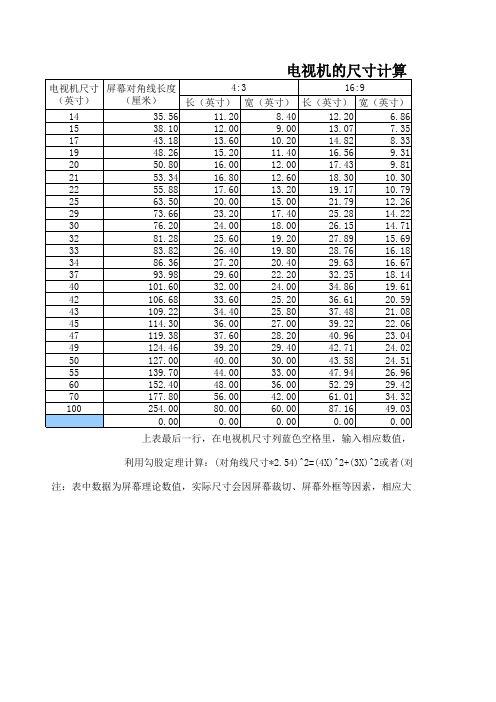 电视机的尺寸计算