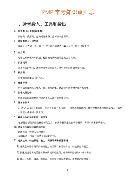 PMP 项目管理 常考知识点汇总