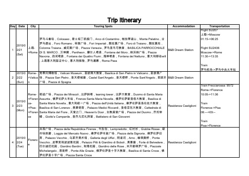 Trip itinerary 意大利签证 行程单 中英文 天