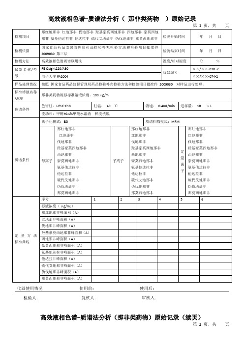 高效液相色谱-质谱法分析( 那非类药物  )原始记录