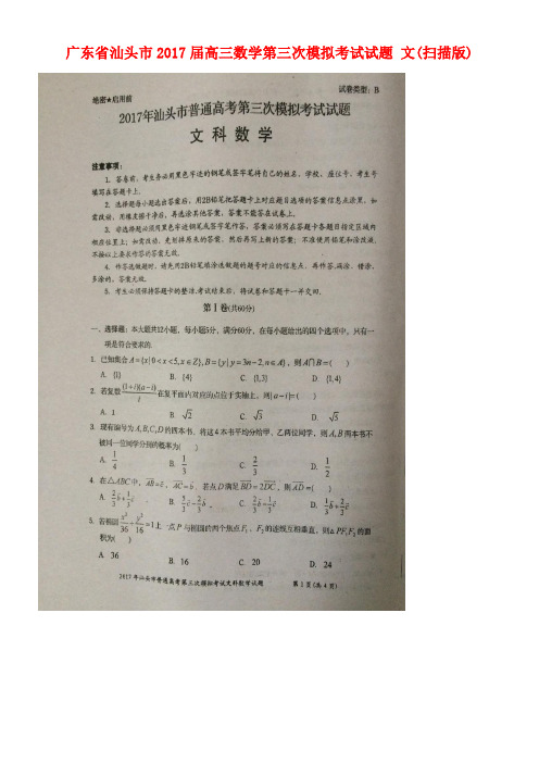 广东省汕头市高三数学第三次模拟考试试题文(扫描版)