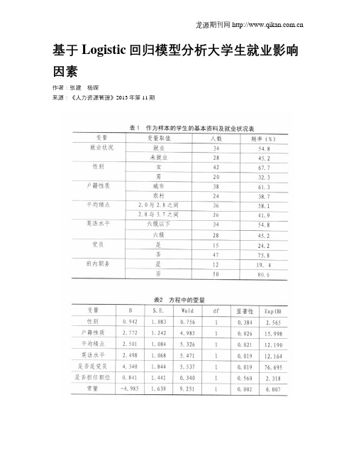 基于Logistic回归模型分析大学生就业影响因素