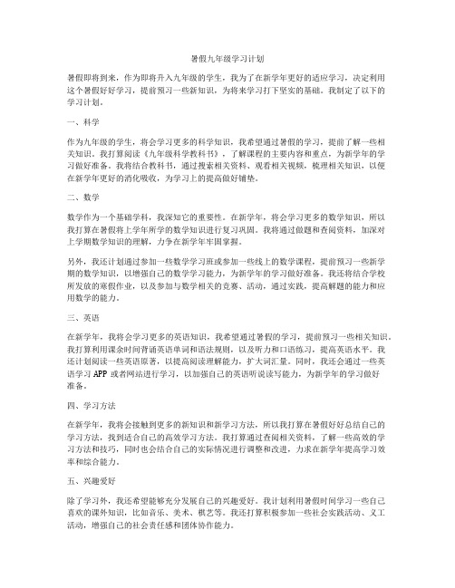 暑假九年级学习计划