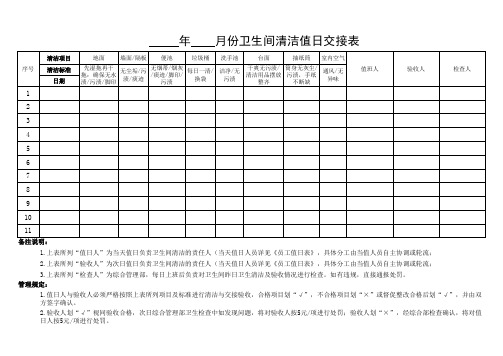 卫生间清洁值日交接表