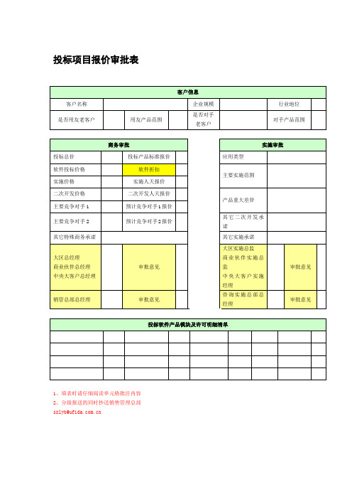 投标项目报价审批表