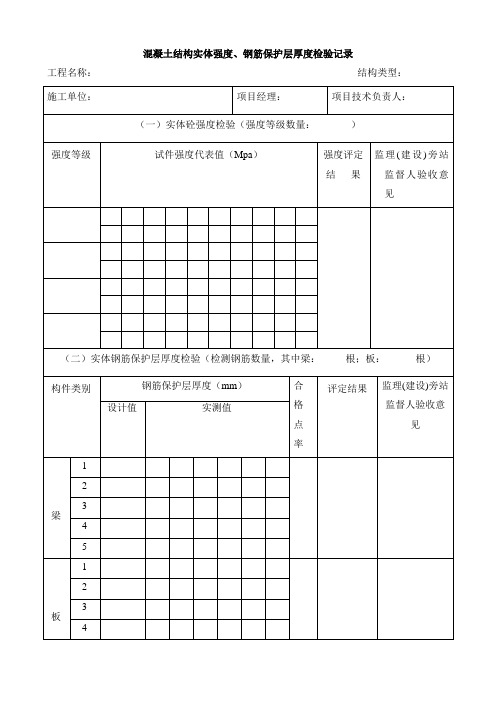 最新整理混凝土结构实体强度钢筋保护层厚度检验记录.doc