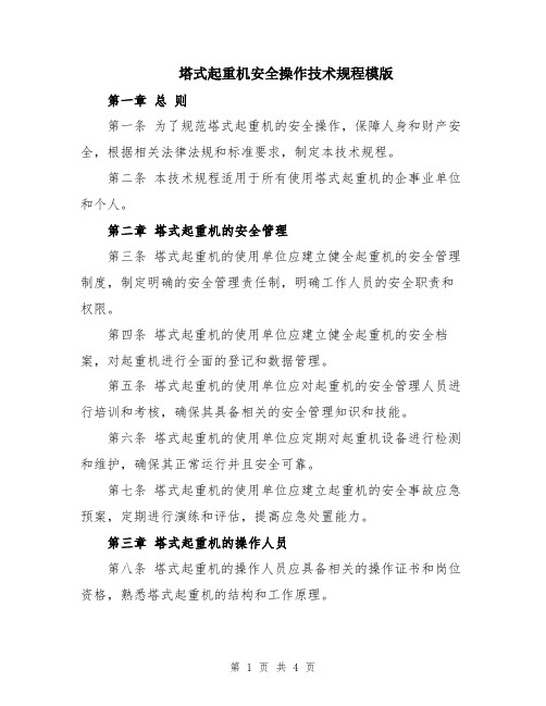 塔式起重机安全操作技术规程模版