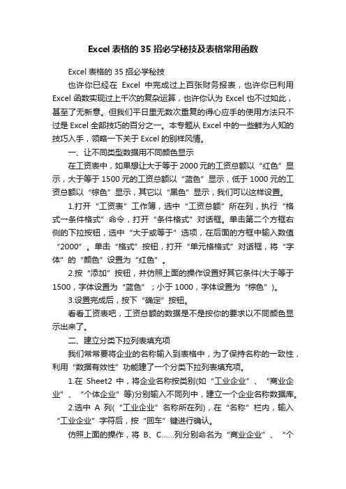 Excel表格的35招必学秘技及表格常用函数