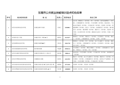 东莞市公共就业技能培训定点机构名单