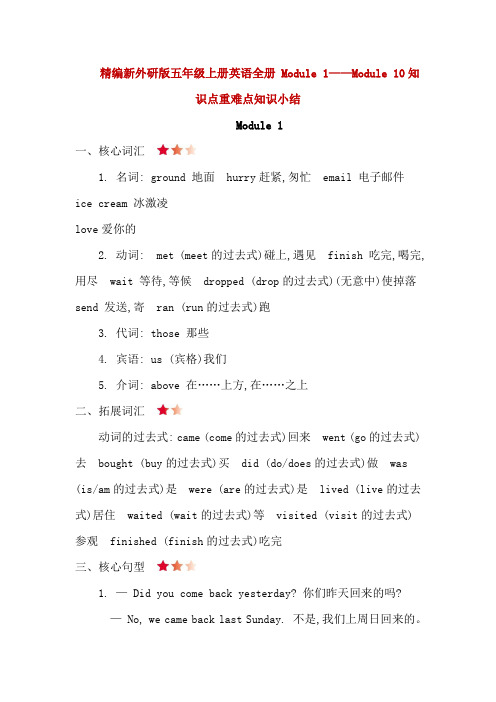 精编新外研版五年级上册英语全册 Module 1——Module 10知识点重难点知识小结