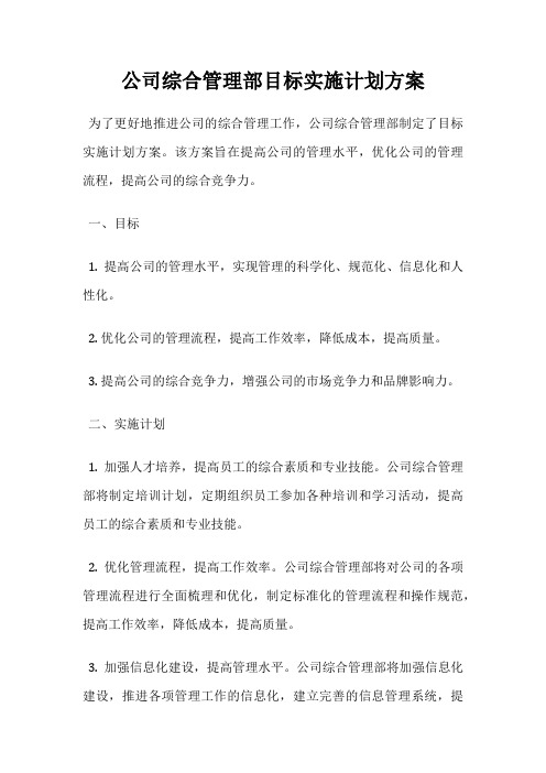 公司综合管理部目标实施计划方案