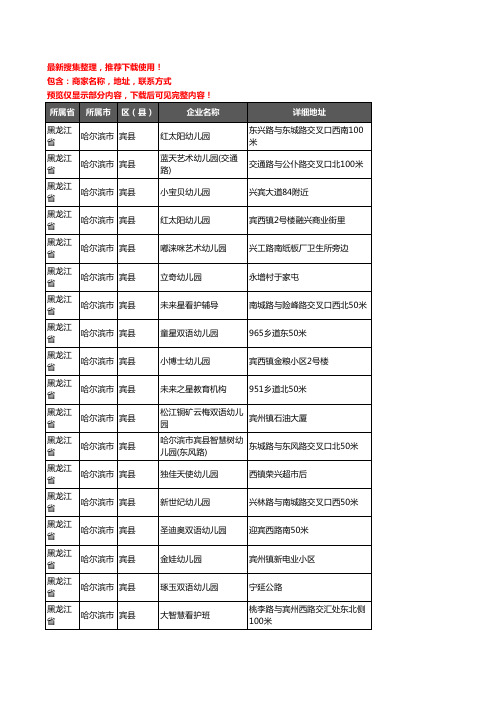 新版黑龙江省哈尔滨市宾县幼儿园企业公司商家户名录单联系方式地址大全92家