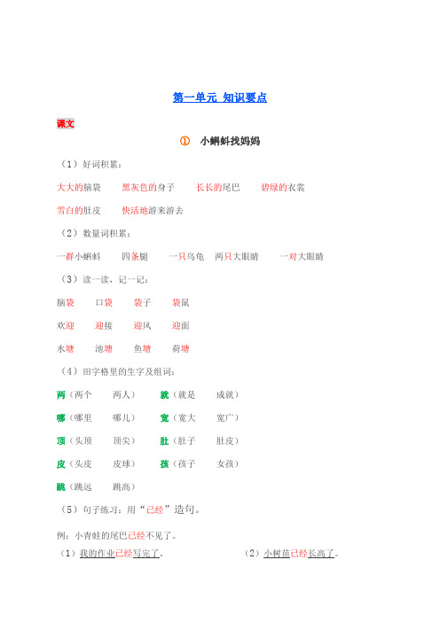 期末要点复习部编版二年级上册语文：重点字词标红