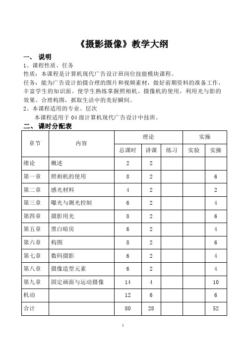 《摄影摄像》教学大纲(广告)