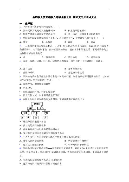 生物版人教部编版八年级生物上册 期末复习知识点大全