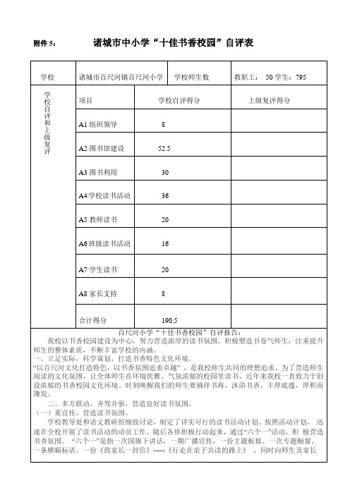 百尺河小学十佳书香校园自评表