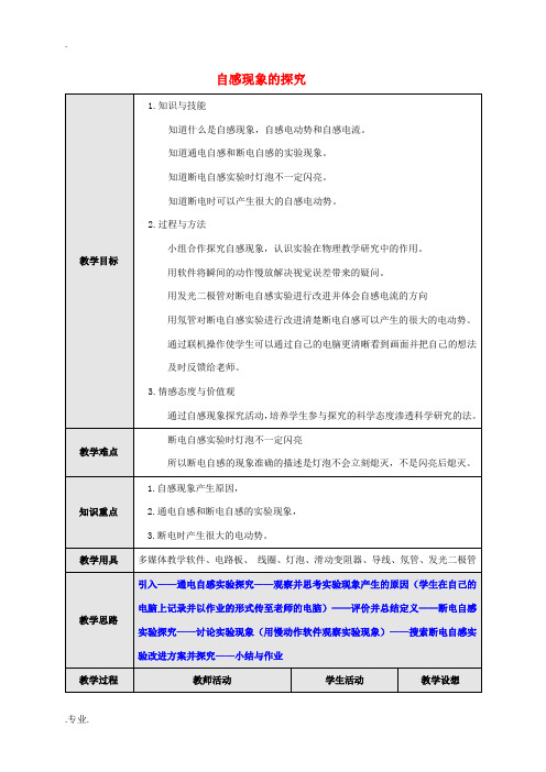 高中物理 3.6 自感现象的探究教学设计 新人教版选修1-1-新人教版高一选修1-1物理教案