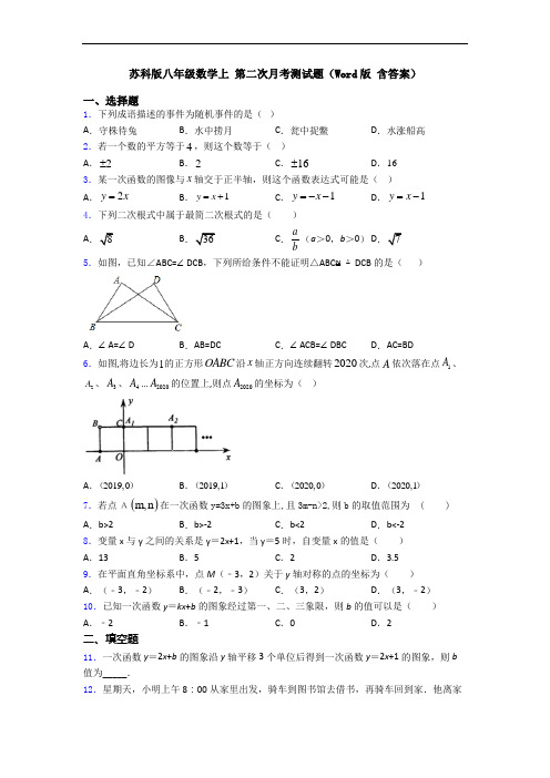 苏科版八年级数学上 第二次月考测试题(Word版 含答案)