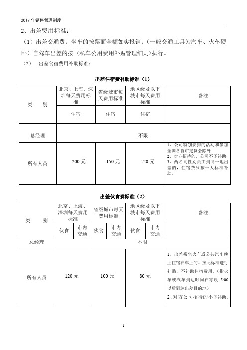 出差补助标准