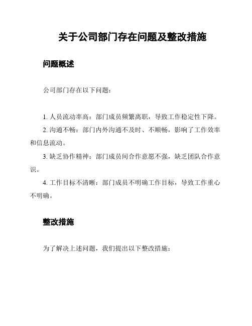 关于公司部门存在问题及整改措施