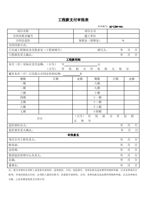 工程进度款审批流程 附表