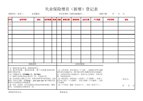 失业保险增员(新增)登记表