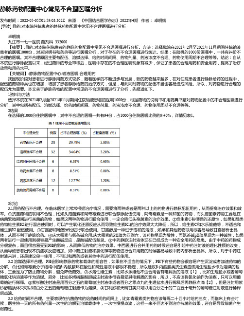 静脉药物配置中心常见不合理医嘱分析