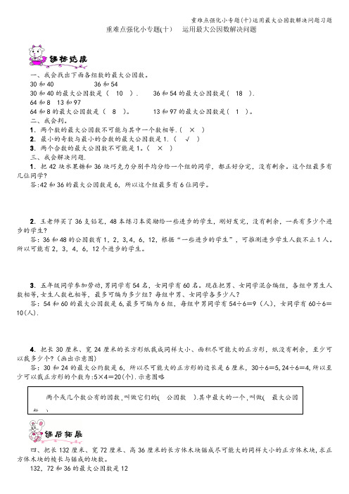 重难点强化小专题(十)运用最大公因数解决问题习题