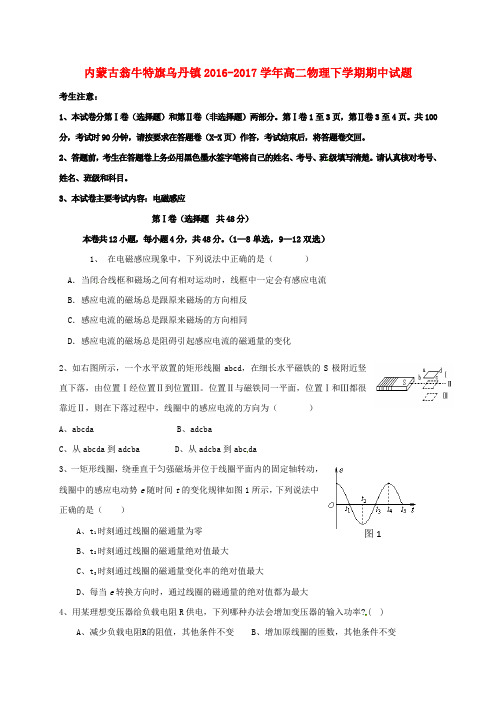 内蒙古翁牛特旗乌丹镇2016-2017学年高二物理下学期期中试题