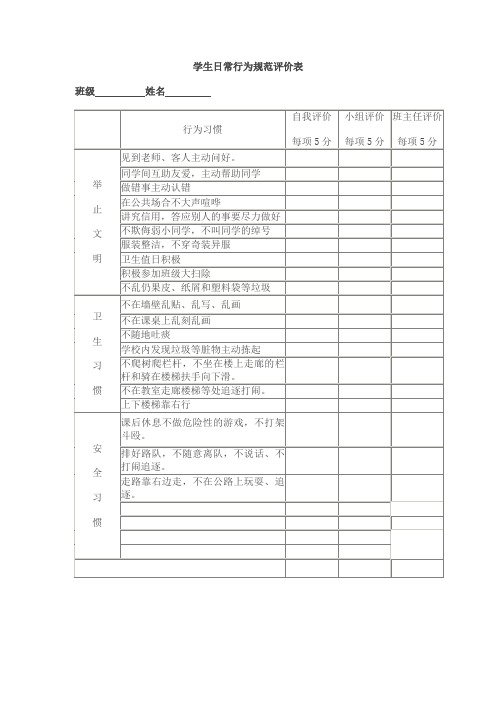 学生日常行为规范评价表